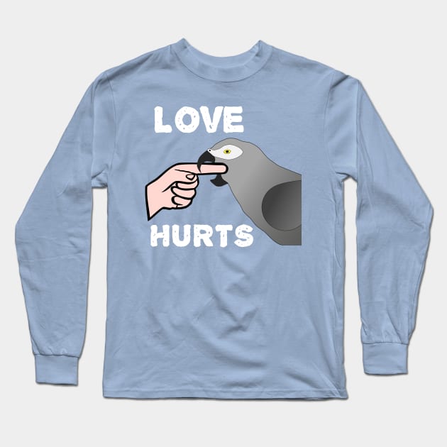 Love Hurts African Grey Parrot Biting Long Sleeve T-Shirt by Einstein Parrot